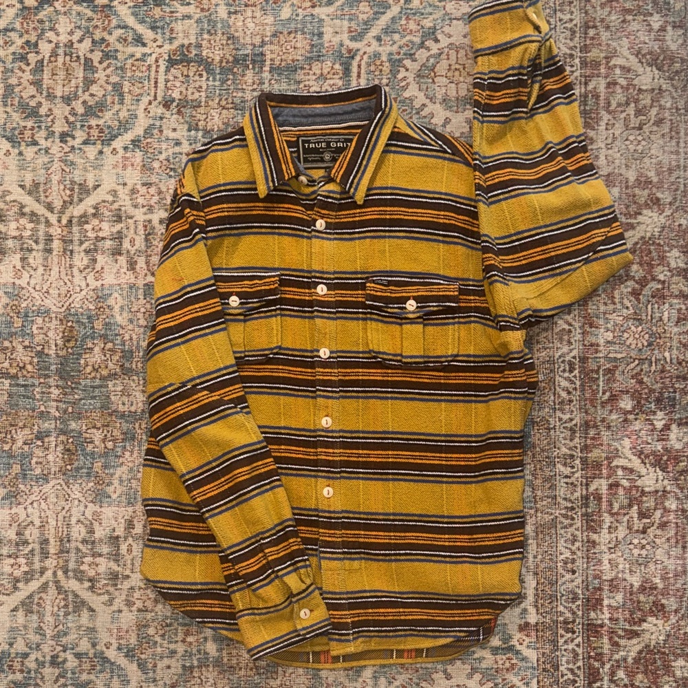 True Grit Yellow and Brown Striped SerapeHeavy Flannel  Shirt Jacket Sz L